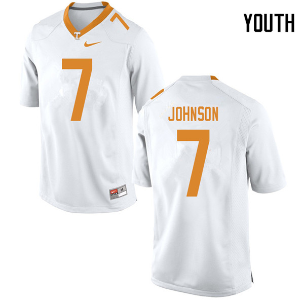 Youth #7 Brandon Johnson Tennessee Volunteers College Football Jerseys Sale-White - Click Image to Close